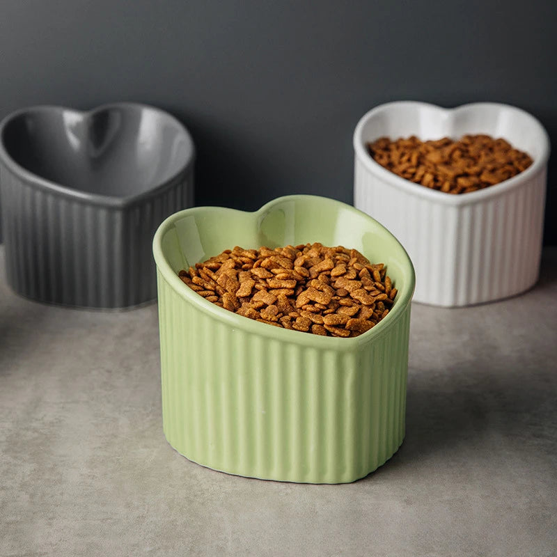 Slanted Ceramic Cat Bowl with Stand
