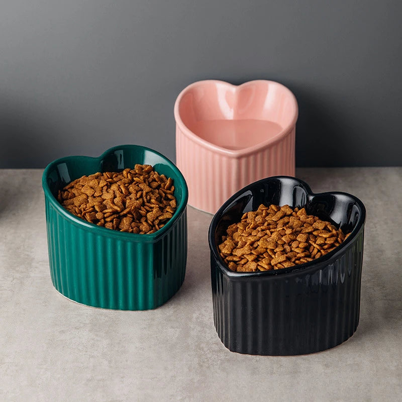 Slanted Ceramic Cat Bowl with Stand