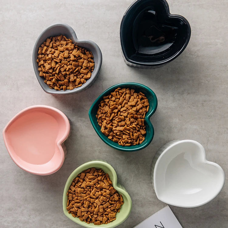 Slanted Ceramic Cat Bowl with Stand