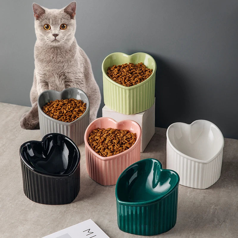 Slanted Ceramic Cat Bowl with Stand