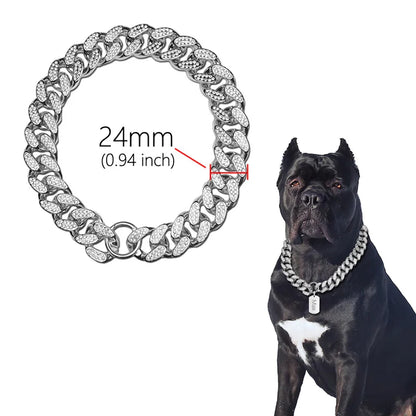 Diamond Inlay Dog Collar Chain
