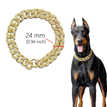 Diamond Inlay Dog Collar Chain