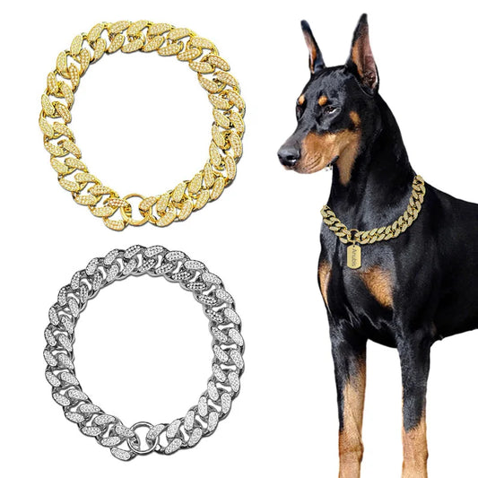Diamond Inlay Dog Collar Chain