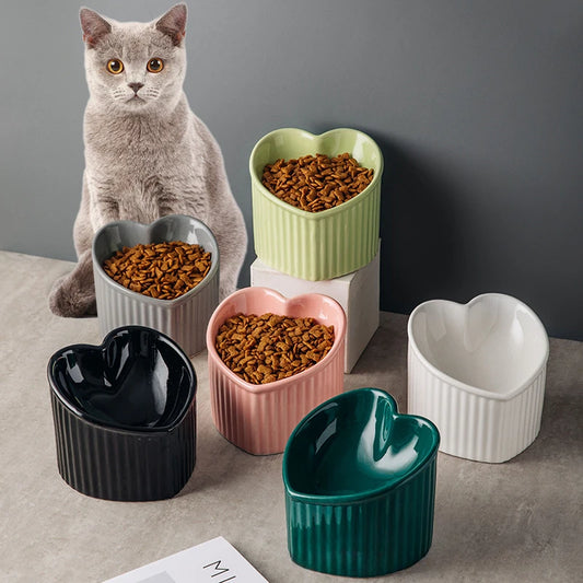 Slanted Ceramic Cat Bowl with Stand